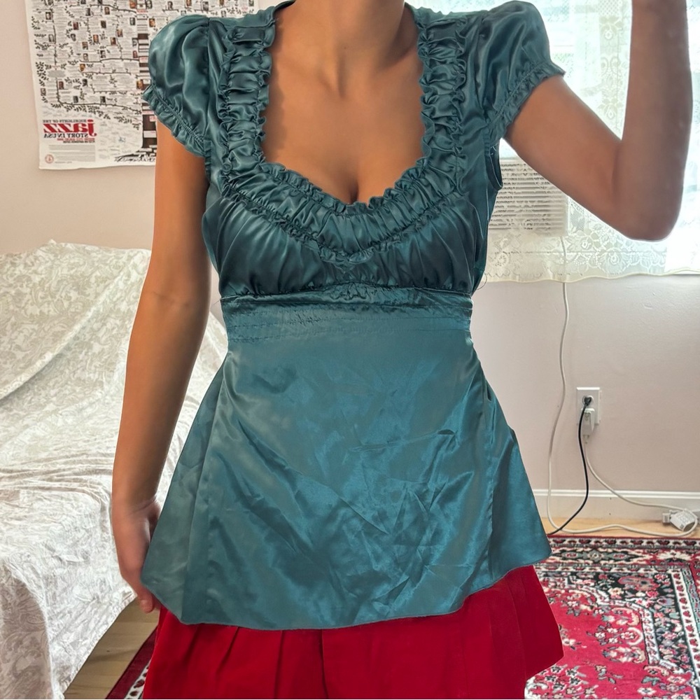 Elegant Teal Ruffled Women's Top